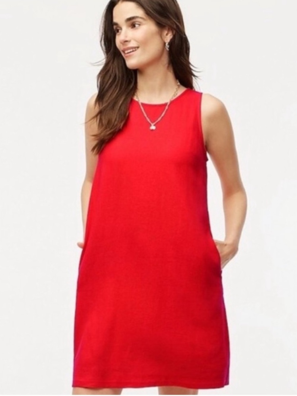 ‼️J. Crew Red Linen Blend Shift Sleeveless Mini Dress